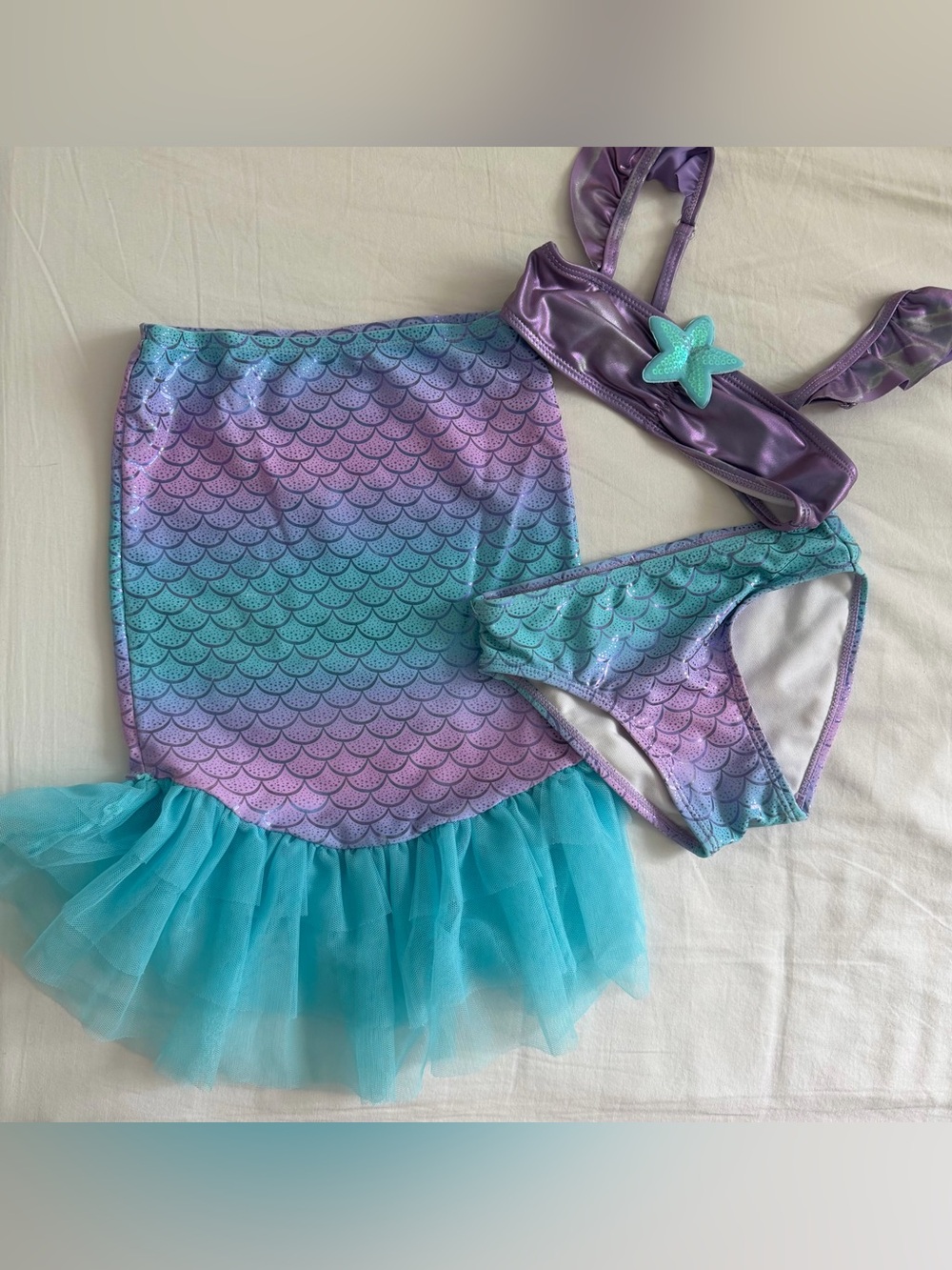 Girls Purple & Teal Mermaid Swim Bikini Set - Star Accent 4 years